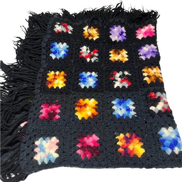 Vintage Homemade Afghan Throw Blanket Crochet Wool 47”X 34” Colorful Squares - Picture 4 of 6